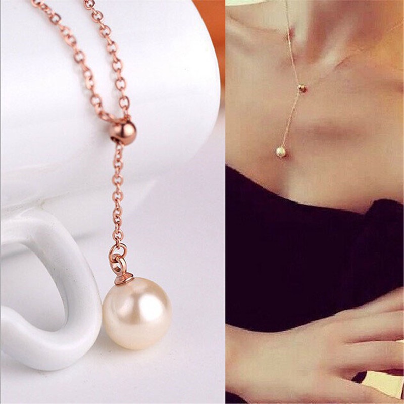 [Ready Stock]Fashion Simple Silver Plated Sweet Pearl Pendant Necklace