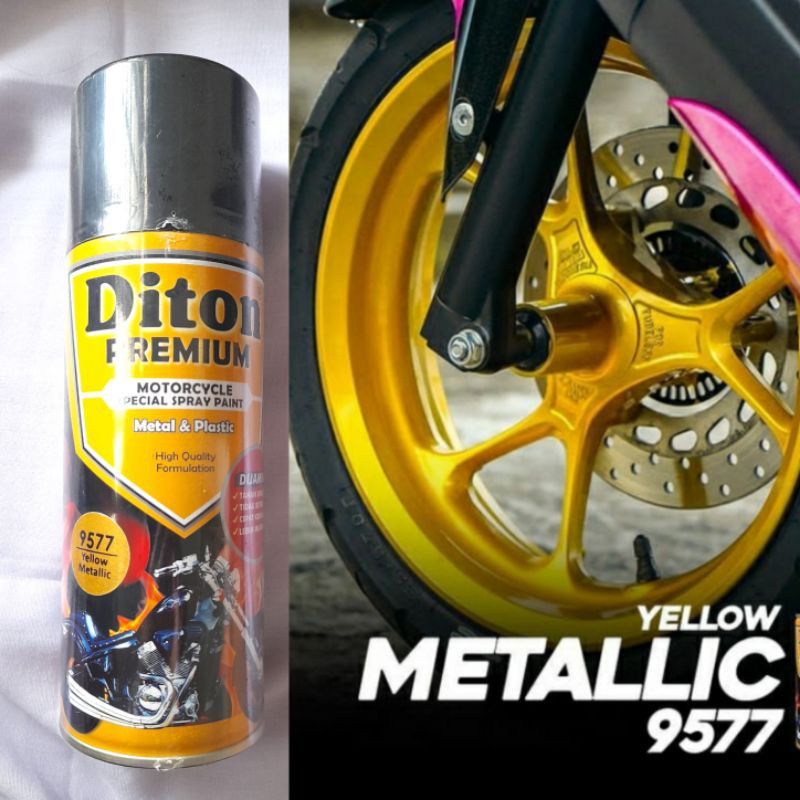 Pilok Pilox Cat Semprot Diton Premium 9577 Yellow Metalic Kuning Metalik Cat Motor 400cc Original Te