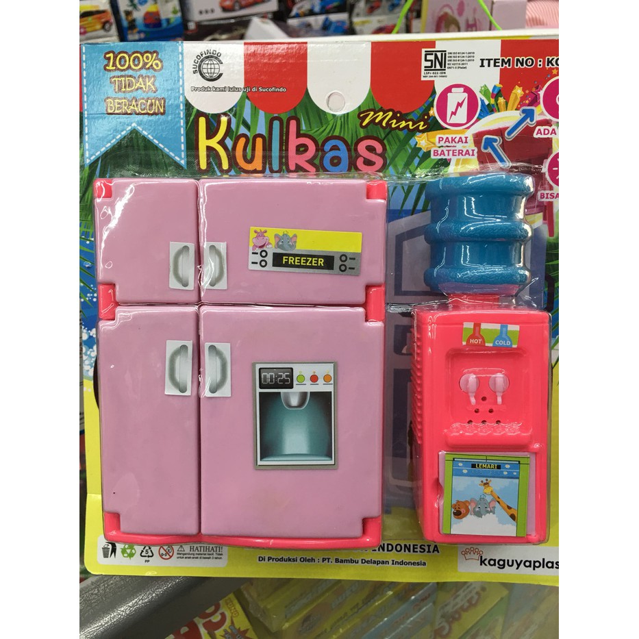Mainan anak kulkas nyala dispenser galon refrigerator dapur mini masak