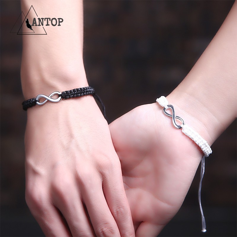 2 Pcs Gelang Magnet Couple Gelang Tali Etnik Persahabatan Anyaman Krisan Bunga Matahari Fashion Wanita Korea Pria Couple Bracelet Daisy Hitam ANTOP