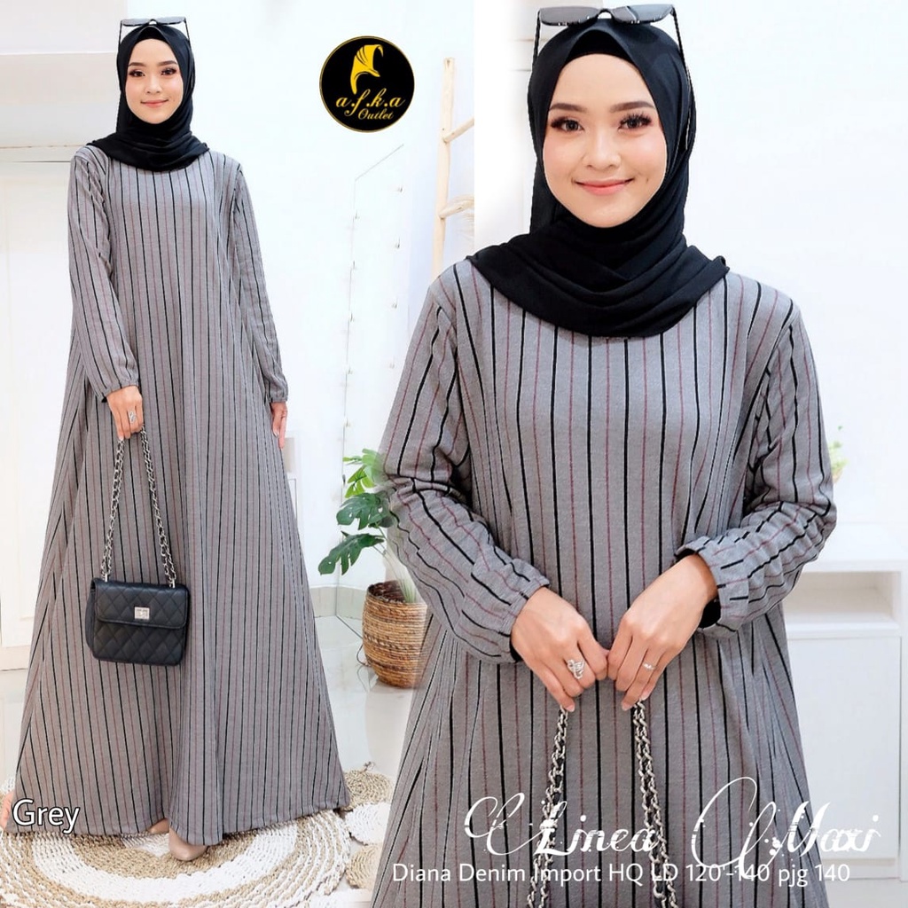 Elmecca Gamis Jumbo Ld 120 - 140 Kaos Diana Motif Salur Tebal Adem Dress Muslima Wanita Kekinian