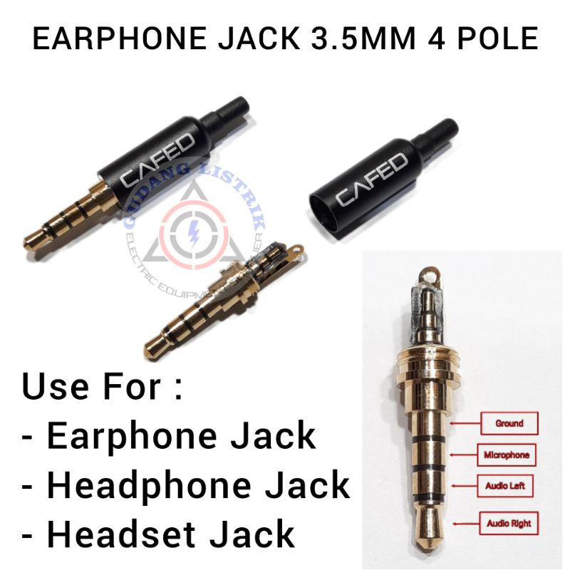 Earphone Headset Headphone Jack AUX 3.5mm 4 Pole 3 Garis Gold Plat