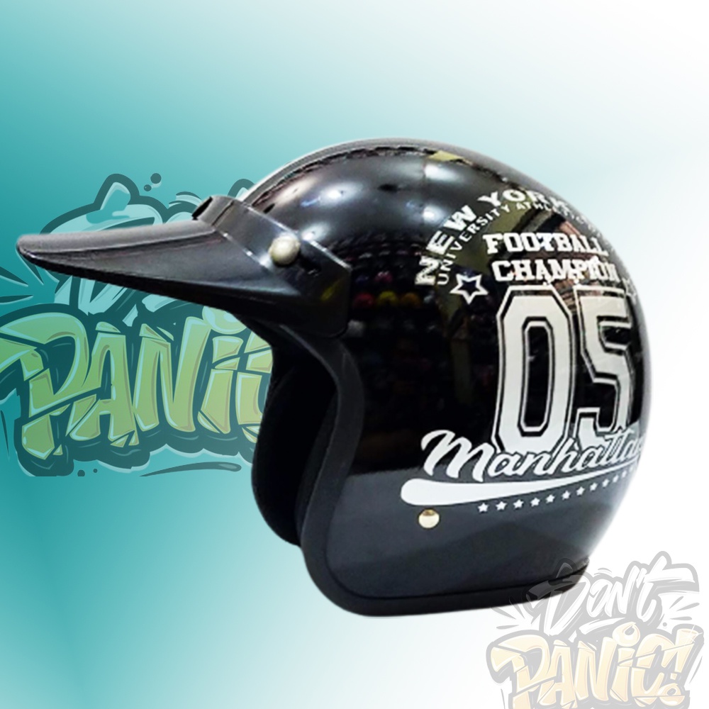 HELM BOGO RETRO DEWASA VINTAGE MOTIF 05 MANHATTAN KACA CEMBUNG HITAM BENING UNTUK PRIA DAN WANITA DEWASA COD