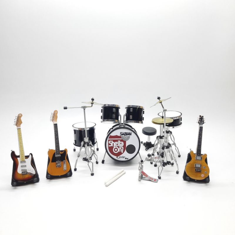 miniatur drum set plus miniatur gitar S07 hiasan rak dinding pajangan dekorasi rumah pajangan meja k