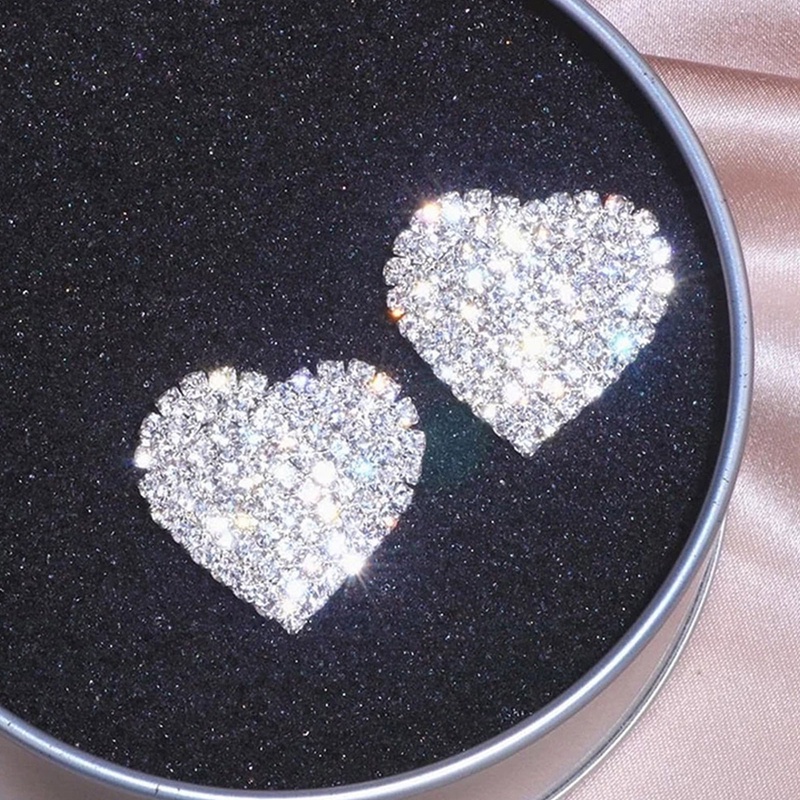 Anting Stud Bentuk Hati Bahan Zirkon Warna Silver Untuk Wanita