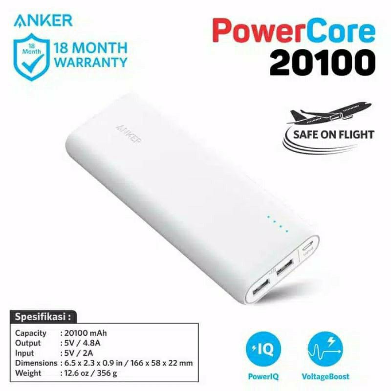 Powerbank ANKER Powercore 20100mAh ORIGINAL A1271 Garansi Resmi Anker Indonesia