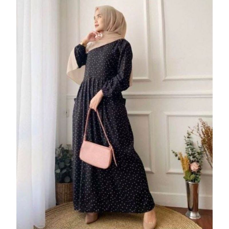 Gamis Milea / Dress Syari/ LD 120 cm / PB 130 cm / Gamis Rayon Premium / Dress Gamis Rayon Premium / Gamis Jumbo / Daster Gamis-MILEA(POLKA HTM)