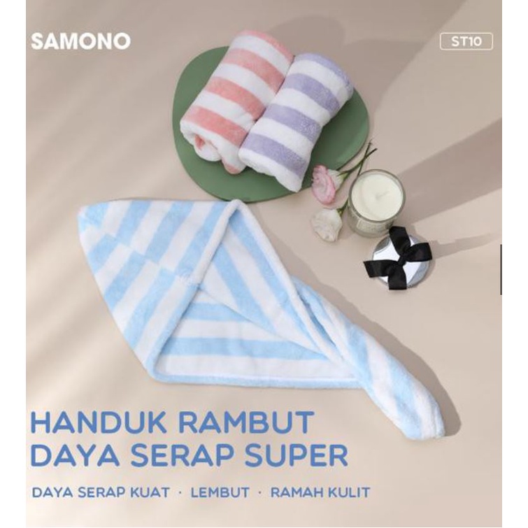 Samono Handuk Rambut Keramas Hair Dryer Fleece Cepat Kering Fiber Magic Towel Lembut Handuk Turban Pengering Rambut dengan Tali Pengikat ST10 ALBINO88