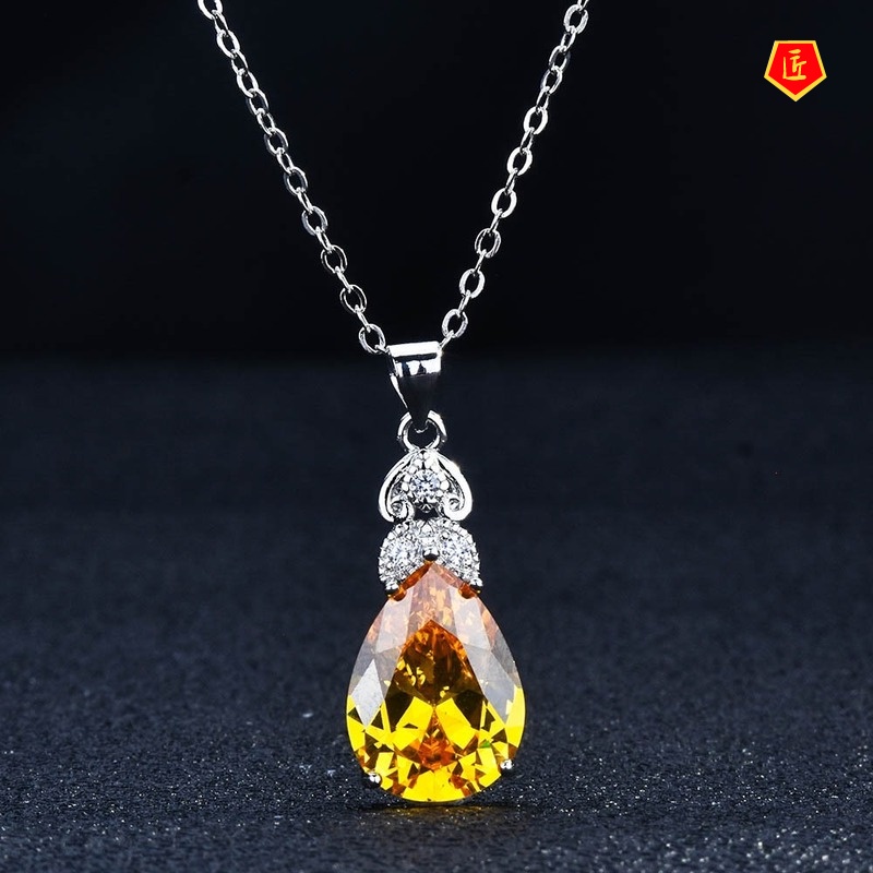 [Ready Stock]Refined Grace Crystal Inlaid Pink Diamond Water Drop Pear-Shaped Pendant