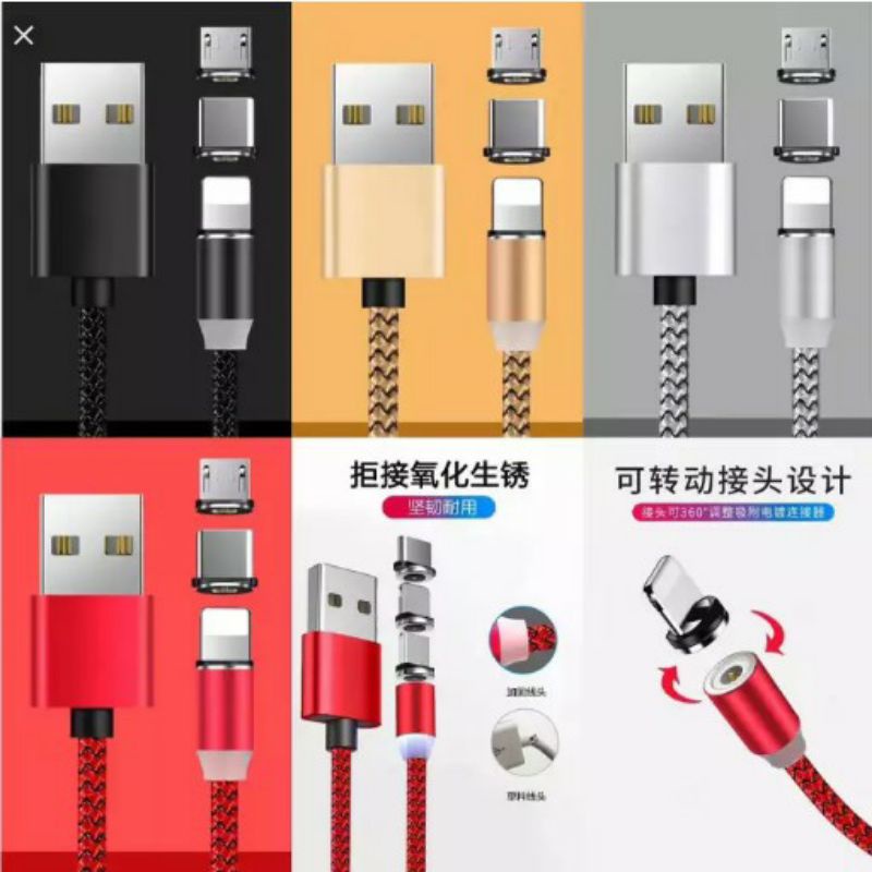 Kabel Data Magnetic 3 connector 3in1 Fast charge Type C , MicRo &amp; Ligthning