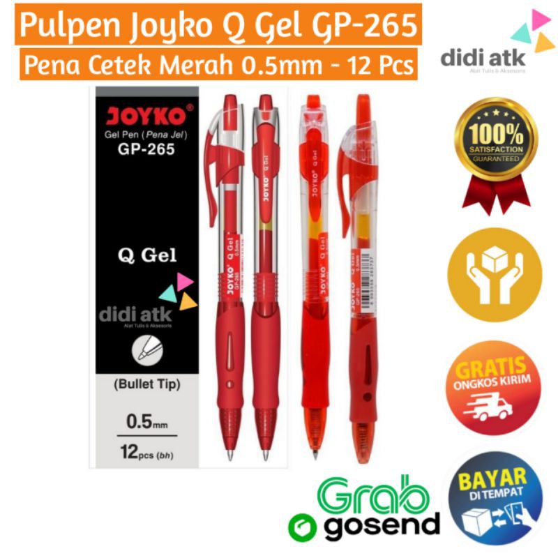

Pulpen Joyko GP-265 / Pena Tinta Merah Q Gel / Pen Jel Cetrek 0.5mm 1 Box 12 Pcs