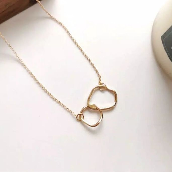 Double ring gold necklace kalung wanita cincin ganda emas