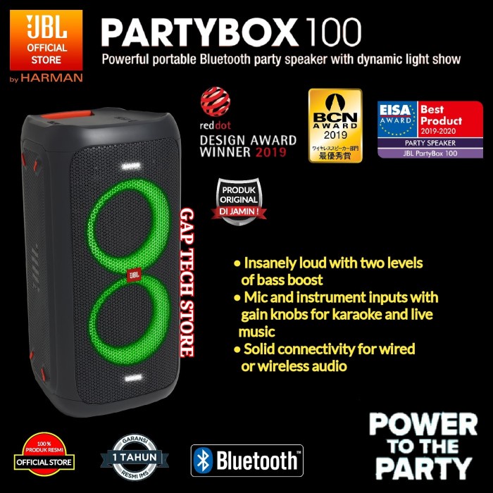 Speaker Jbl - Jbl Partybox 100 / Partybox100 Portable Bluetooth Speaker