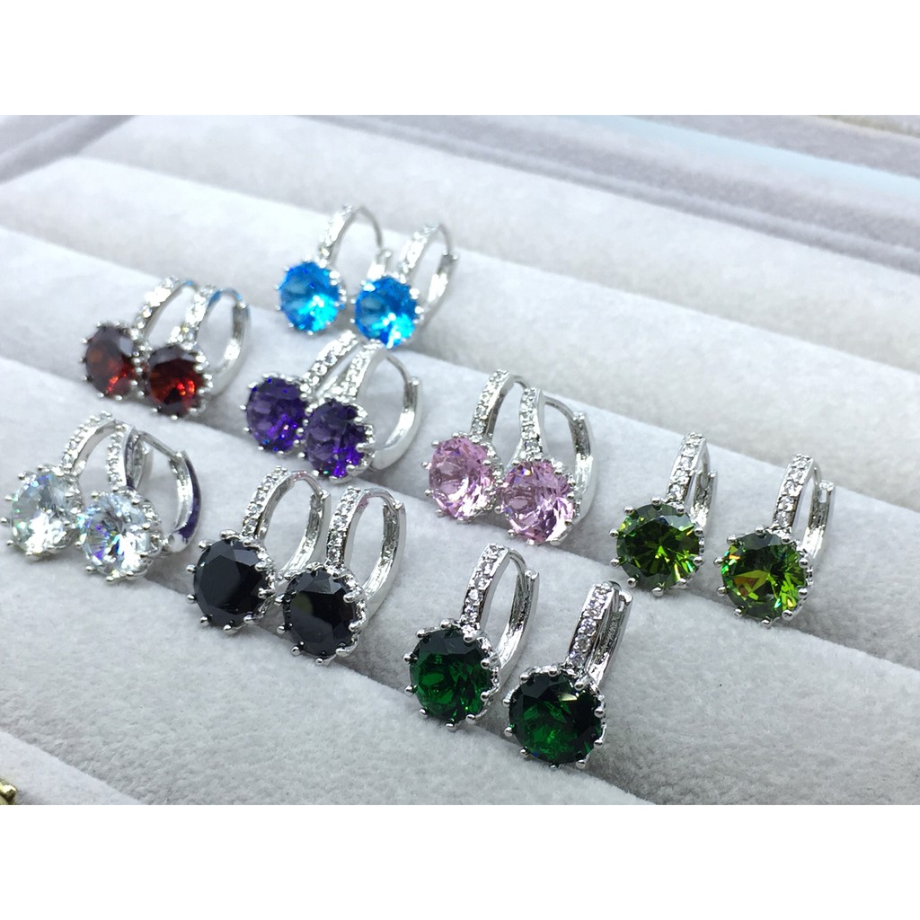 Anting Hoop Silver Batu Bulat Merah Berlian CZ Fashion Korea - BE070M