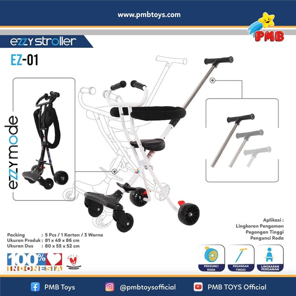 Ezzy Stroller PMB EZ01 Kereta dorong bayi trike t3 Praktis