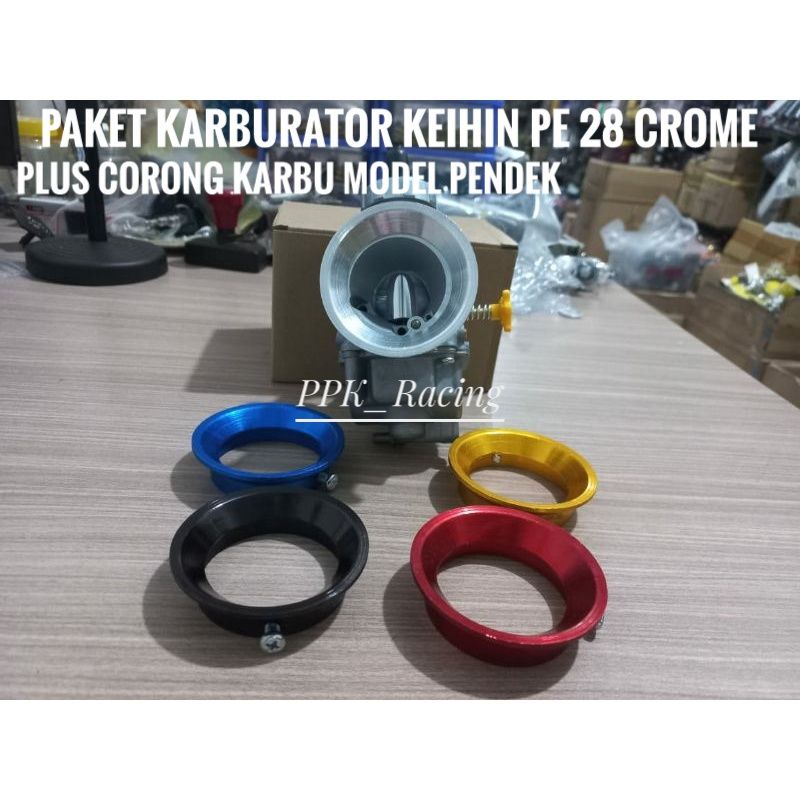 Paket Karburator Karbu Keihin PE 28 Skep Crome Plus Velocity Corong Karbu CNC Model Pendek