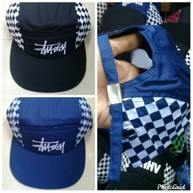Topi Fashion Pria Wanita / Topi Five Panel Distro Motif Checkerboard Catur Stusy Lef