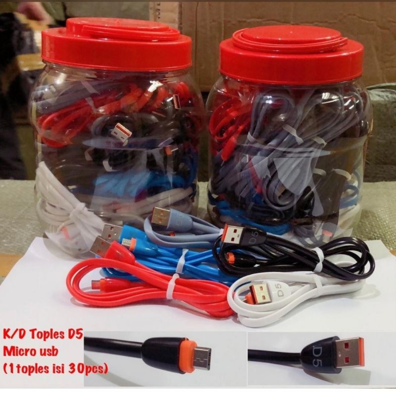 Kabel Data Warna D5 Micro V8 1 Toples 30 pcs Fast Charging