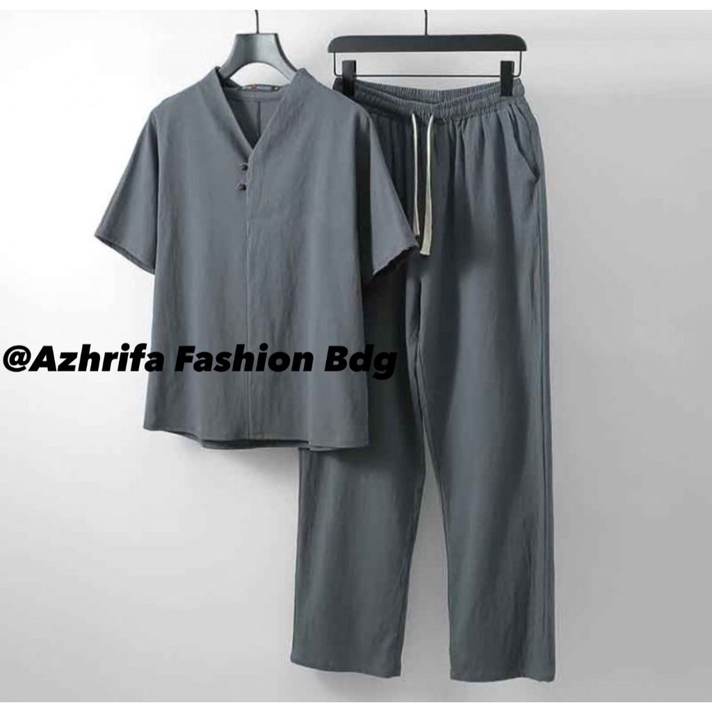 AZHRIFA FASHION-Setelan Baju Pria Simple Dewasa 2IN1 Bahan Katun Premium 5 Warna / TERLARIS / MODEL TERBARU 2021 /