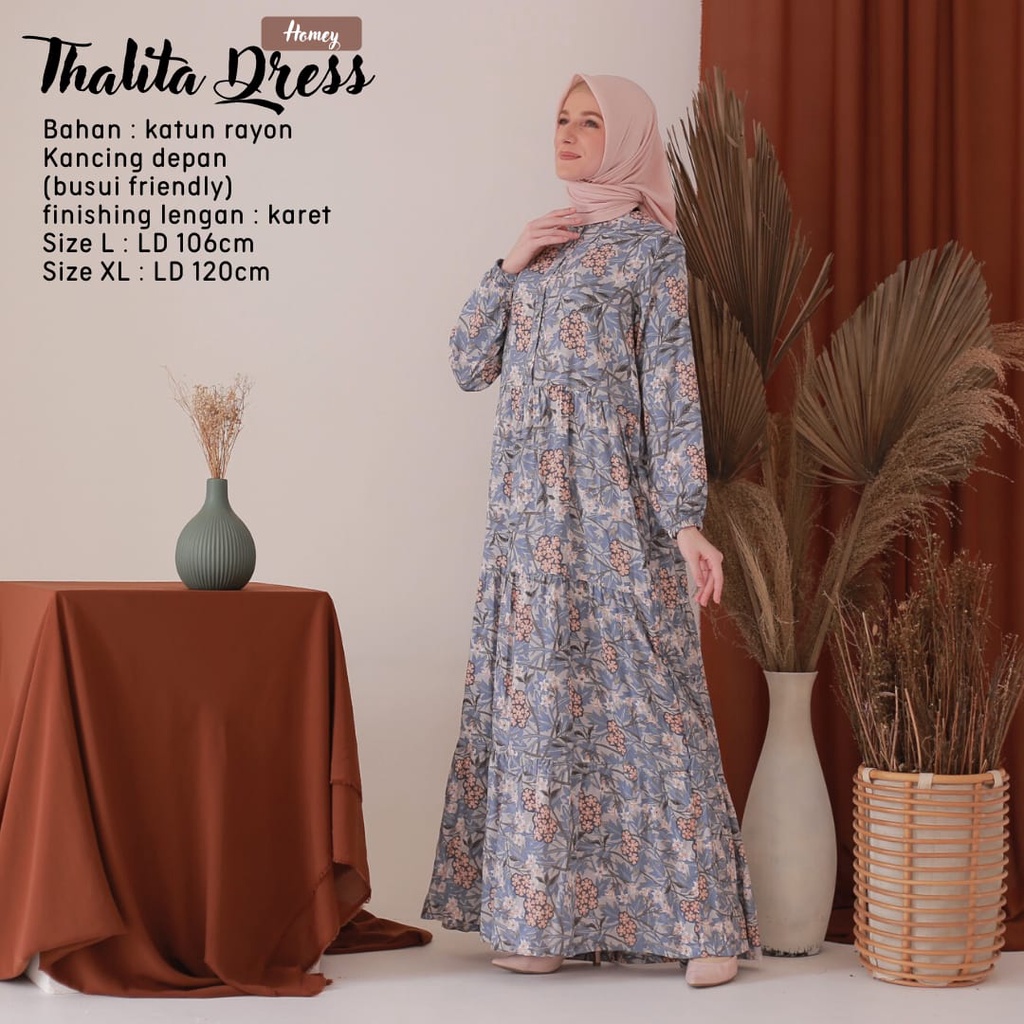 New - Gamis Dewasa Jumbo/Homey Dress Thalita XL-Bahan Katun Rayon Premium Motif Flower-Busana Muslimah Dewasa