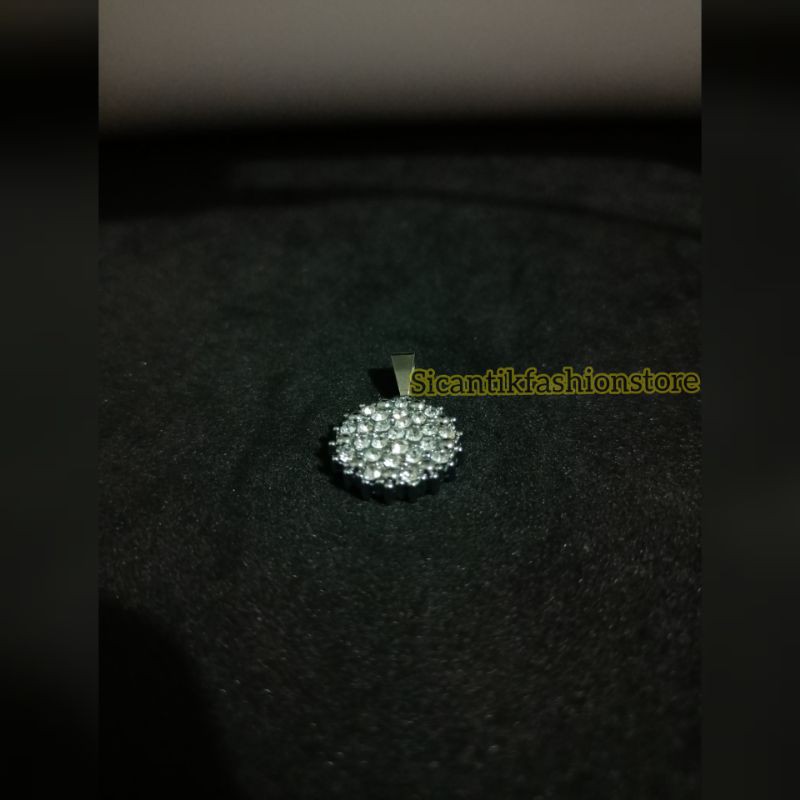 (PROMO) Liontin Titanium Bulat Permata terlaris anti Karat selamanya Perhiasan Wanita liontin silver