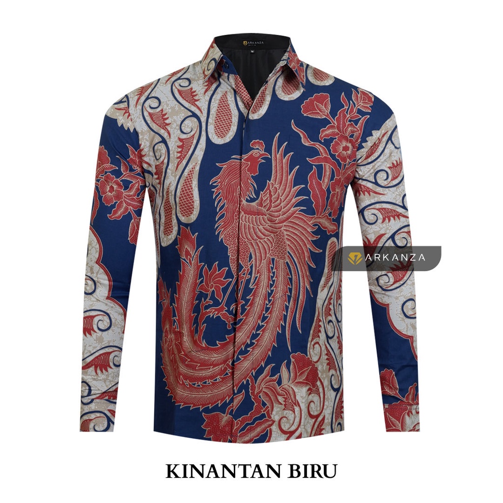 BATIK ARKANZA Motif KINANTAN BIRU Hem Atasan Kemeja Baju Batik Pria Cowok Laki Laki Slimfit Full Lapis Furing Lengan Panjang Lengan Pendek Original Asli