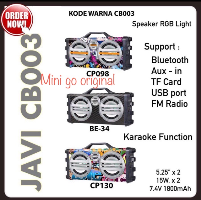 SPEAKER JAVI CB 003 ORIGINAL speaker karaoke bonus mic (SUPPORT GUITAR IN BLUETOOTH RADIO USB sd)