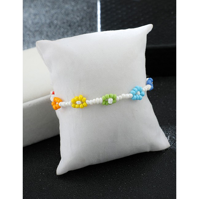 LRC Gelang Kaki Fashion Color Rice Beads Flower Anklet D20890