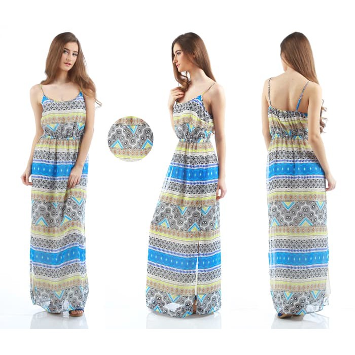 dress pantai   sundress   summer   long   ondl Maxi Ethnic 1 95   Biru Muda  S
