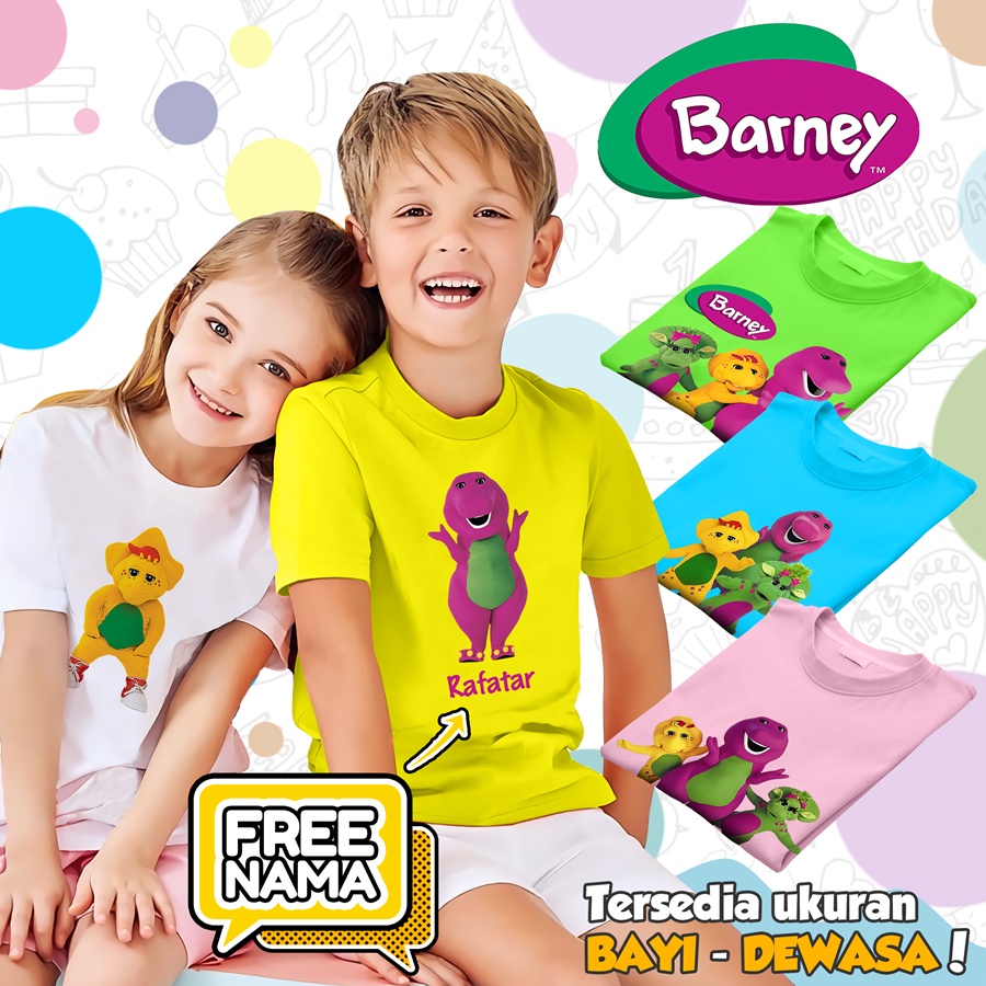 [FREE NAMA!!] Baju Kaos COUPLE  ANAK DAN DEWASA BARNEY BANYAK MOTIF