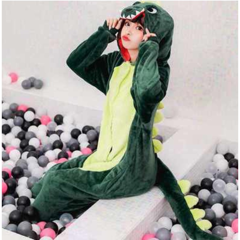 ONESIE PIYAMA KOSTUM DEWASA - DINO GREEN PINK RED SULLEY