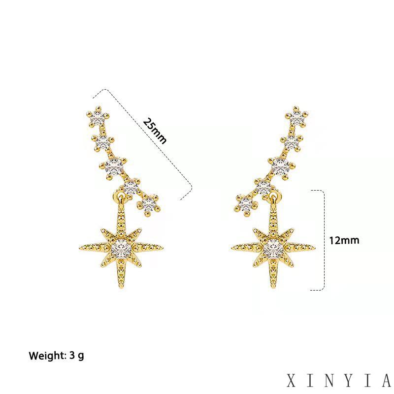 【COD】Anting Bentuk Bintang Hexagram Aksen Kristal Warna Emas Untuk Wanita