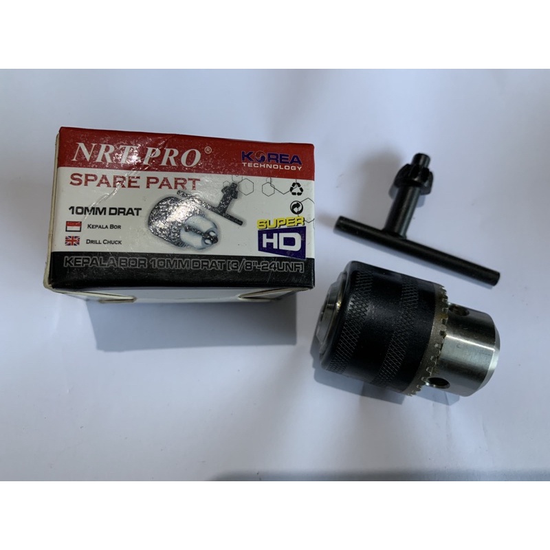 kepala bor 10 mm drat 3/8” - 24 UNF + kunci / drill chuck NRT-Pro