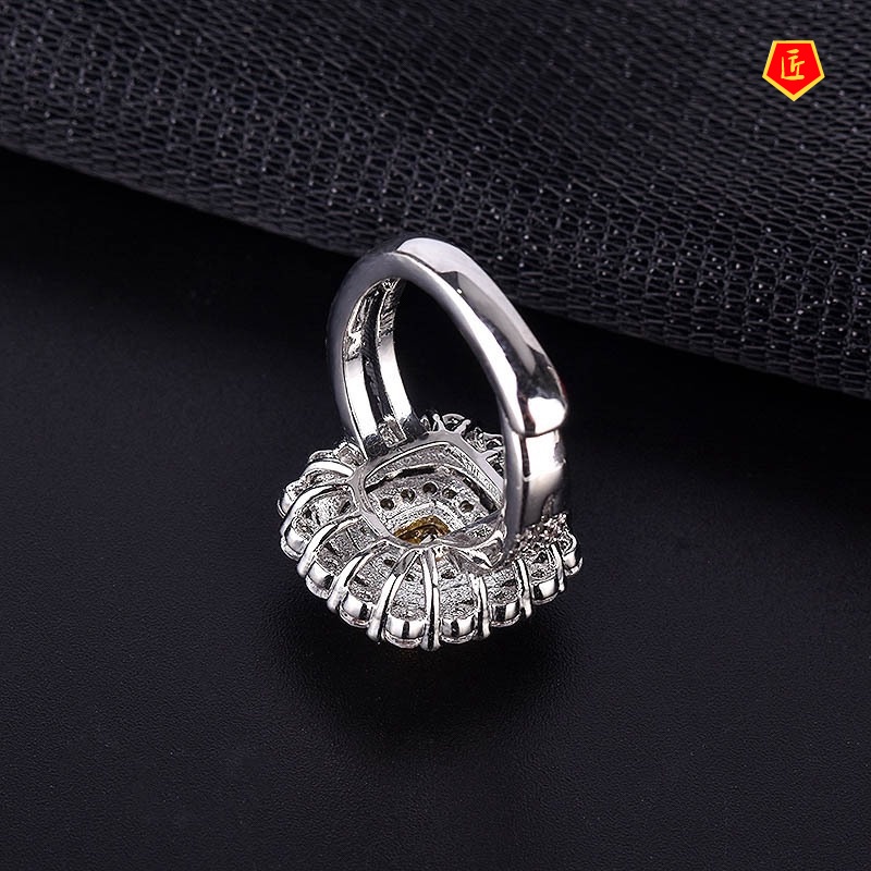 [Ready Stock]Pt950 Luxury Bead Edge Yellow Diamond Open Ring for Women