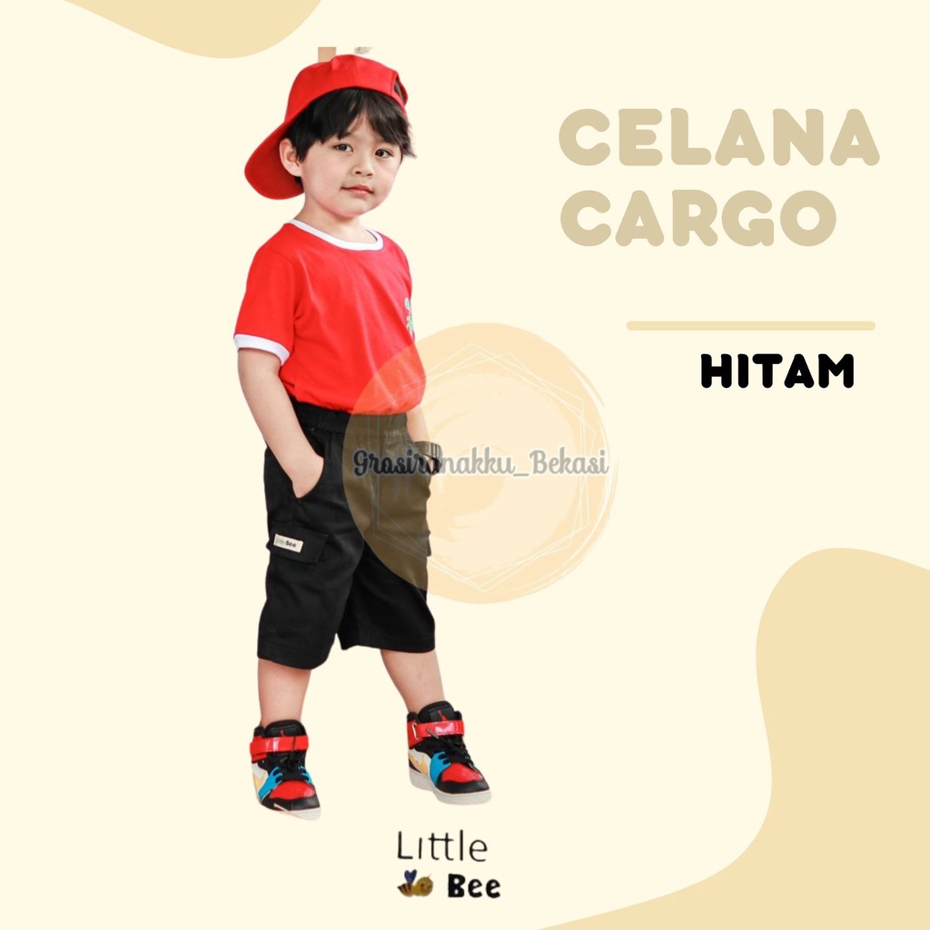 Celana Anak Cargo Pendek Littlebee Hitam Size 1-5Thn