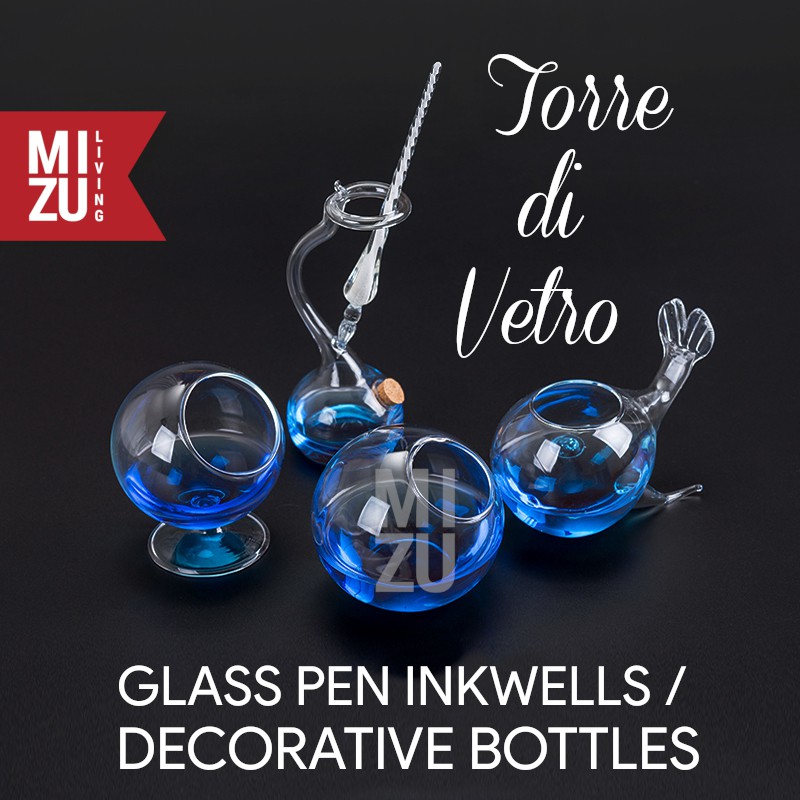 MIZU TORRE VETRO Glass Pen Inkwell Decorative Bottles Botol Kaca Tinta Cantik