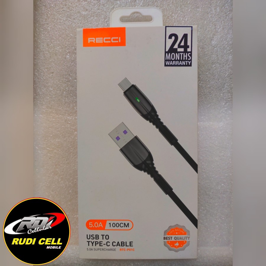 RECCI Usb Cable 100CM 5A Fiber Jacket+Zinc Alloy RTC-P01C TYPE-C Hitam