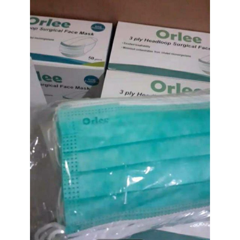 MASKER DISPOSABLE ORLEE ORIGINAL 3ply ijin KEMENKES,Perbok isi 50 pcs