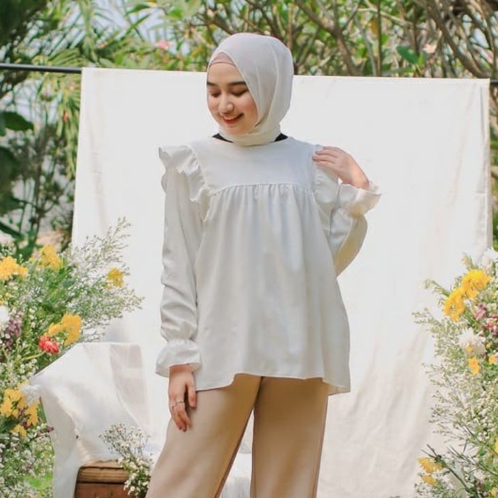 BLOUSE WANITA REMPEL / FELICE FRILL BLOUSE / KEYKO BLUS BALON / RIANA BLOUSE PUTIH BASIC / BLOUSE KOREAN STYLE