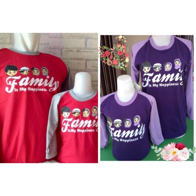 KAOS COUPLE FAMILY " FAMILY IS MY HAPPINES" UNGU/MERAH kaos raglan anak & dewasa