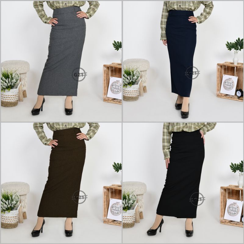 Rok Kerja Panjang Hitam Span Biron Kipas Bahan Formal Kantor 01-2