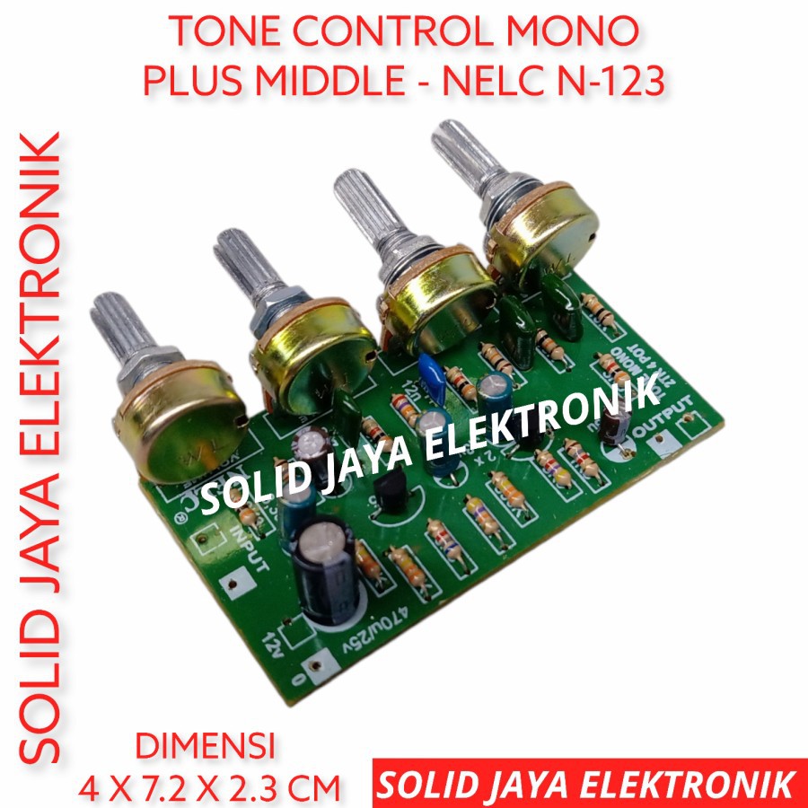 KIT TONE CONTROL MONO PLUS MIDLE MIDDLE VOKAL 4 POTENSIO POT 2 TR TRANSISTOR NELC N-123 N123 N 123