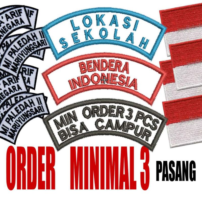 BORDIR BENDERA. BORDIR LOKASI. HARGA SEPASANG . BADGE. BORDIR ALOKASI. BORDIR BENDERA SISWA. BORDIR 