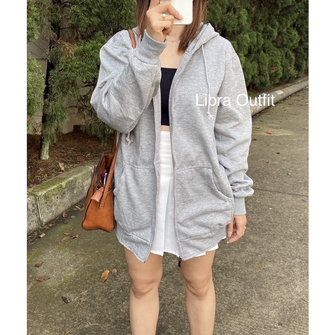 Oversized hoodie zip up polos Zipper jaket korea Switer Wanita by Libra outfit