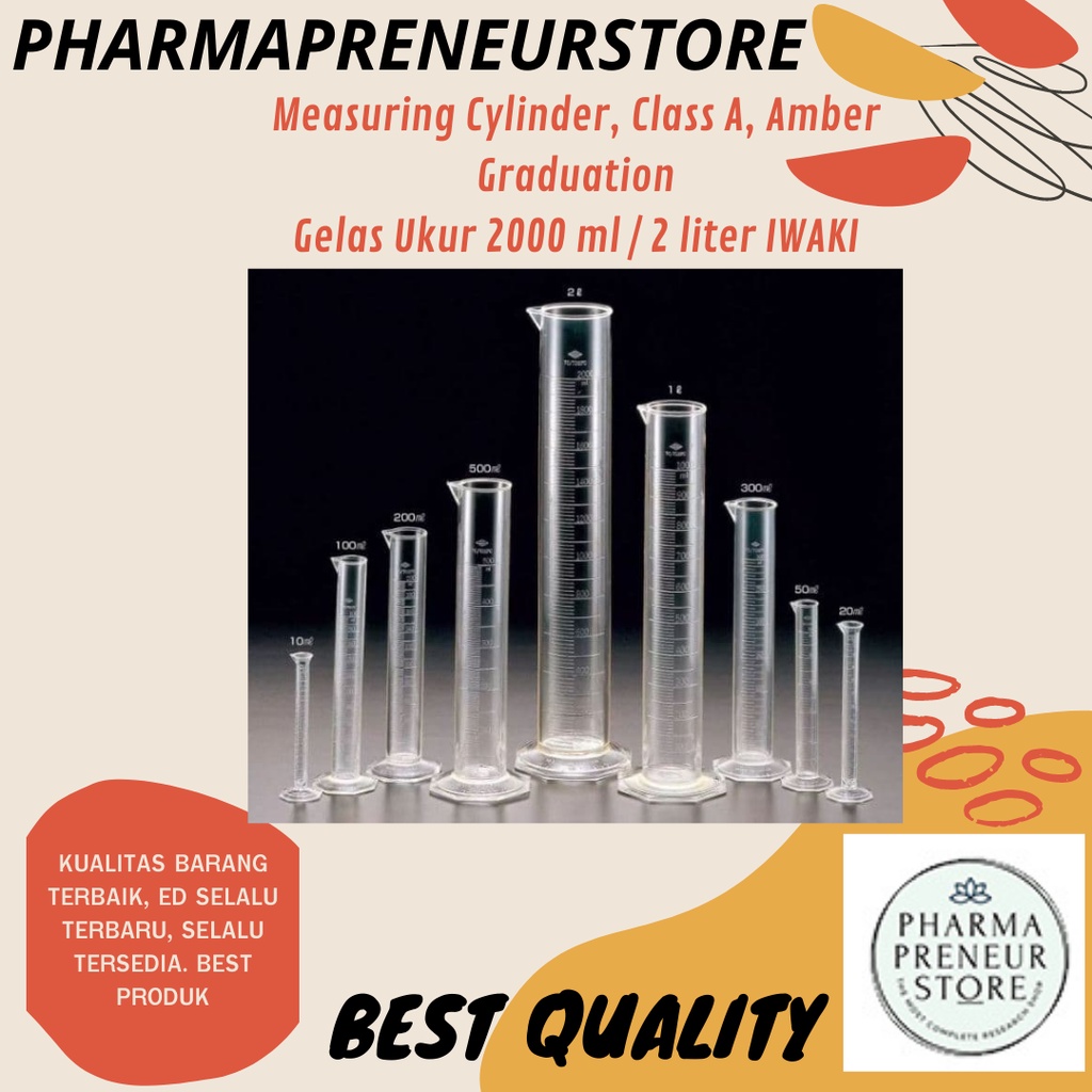 GELAS UKUR / MEASURING CYLINDER CLASS A, AMBER GRADUATION 2000 ML / 2 LITER IWAKI BEST PRODUCT BEST QUALITY