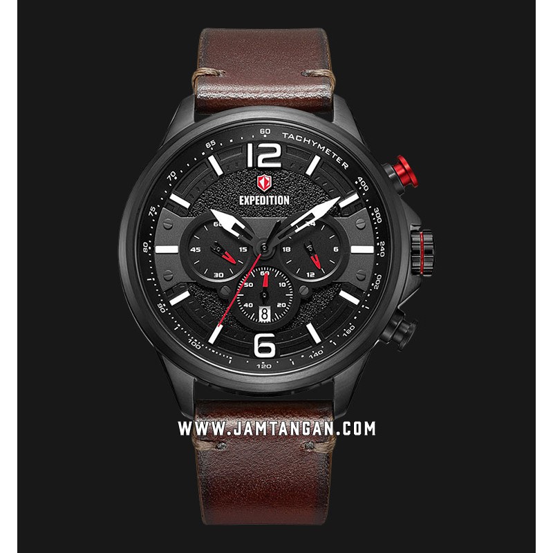 Expedition E 6796 MC LIPBA Chronograph Men Black Dial Dark Brown Leather Strap