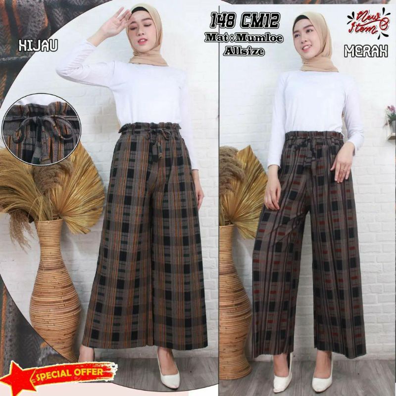 Celana Kulot Plisket Motif Kotak Terbaru / Kulot Plisket Kotak Kotak Panjang Dewasa