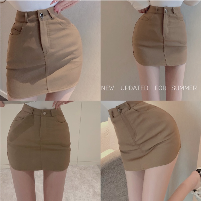 Sexy high waist retro bag hip short skirt hot girl pure desire summer new 2022 khaki skirt female