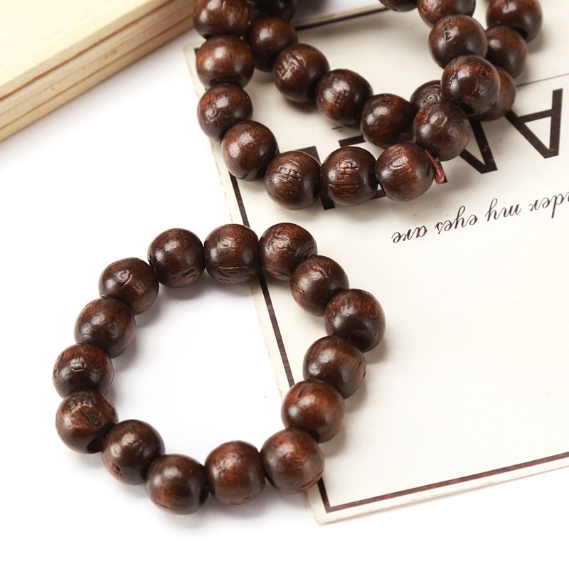 Gelang Manik-Manik Ukiran Buddha Bahan Kayu Solid Untuk Pria Dan Wanita