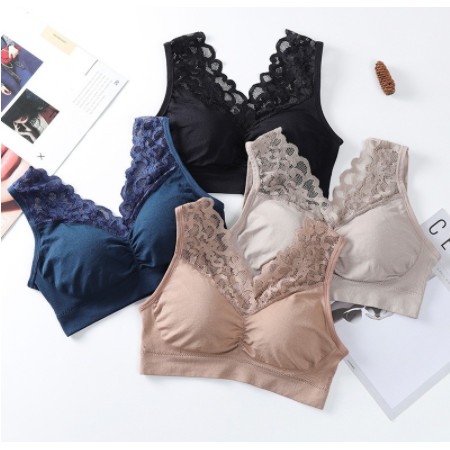 ( Fy ) COD Bra import bra Wanita dengan Model Renda Tanpa Kawat dan Bahan Lace Bergaya Korea Amerika